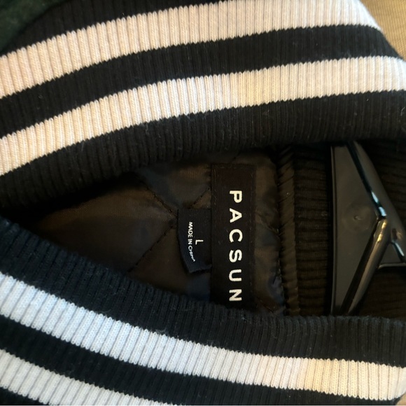 PacSun emerald green and beige with Black and White Striped Collar Jacket - Picture 3 of 3